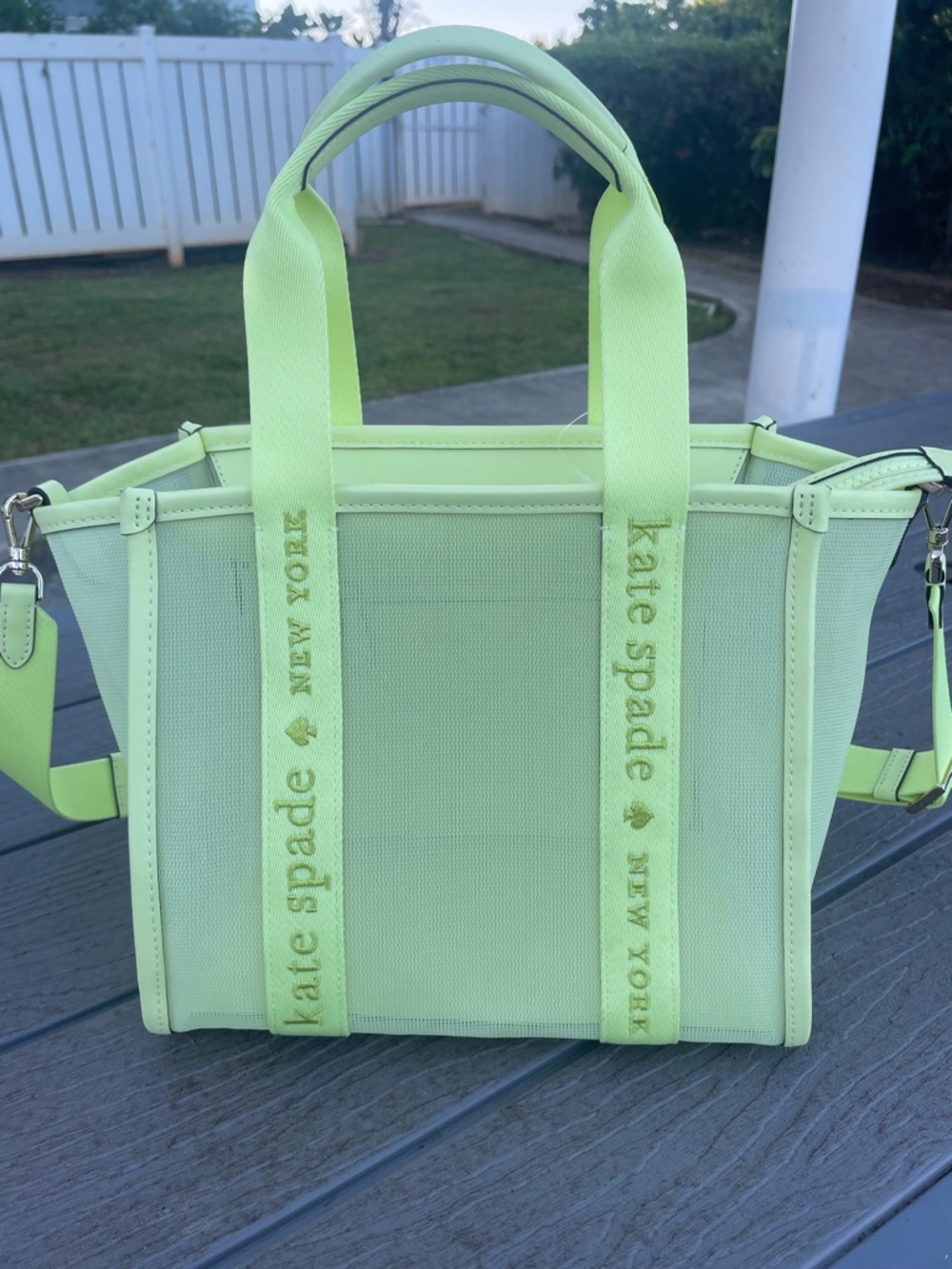 Kate SpadeNeon Lime Canvas Mesh Tote
